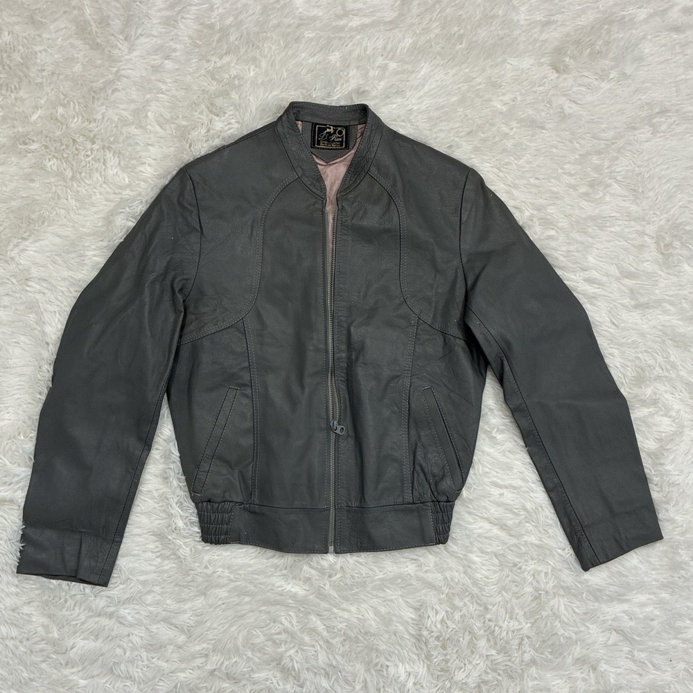 Vintage D' Revi Women's Gray Genuine Leather Bomber Jacket Small Zip Up